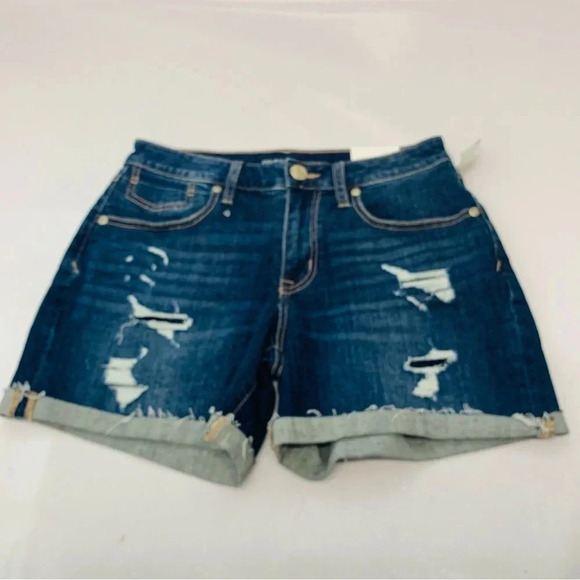 Maurice Boyfriend Denim Shorts Woman 6  Distress Blue Mid Rise Beach Vacation - Picture 1 of 10